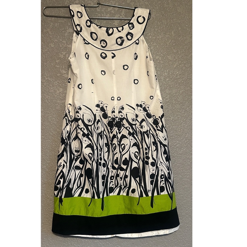 RB Collection New York Floral Circle Cotton Shift Dress White Black Green 6 - Picture 2 of 14